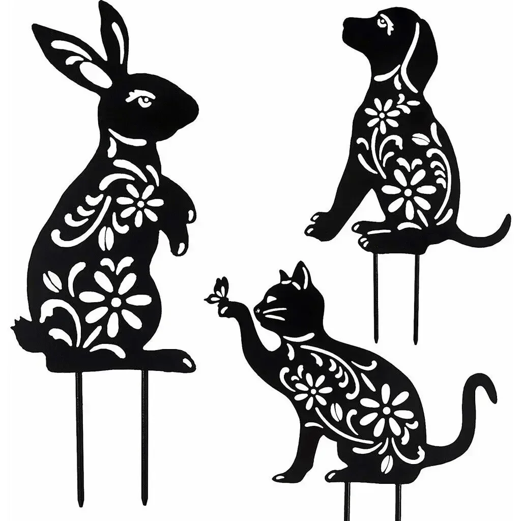 CIFBUY 3 штуки силуэт животных садовый колышек щенок собака кролик и кошка фотодвор