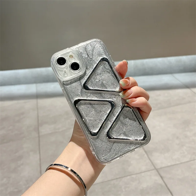 

Fashion Triangle Silver Phone Case Cover for IPhone 11 12 13 14 Pro Max Case for IPhone 14 Pro Max