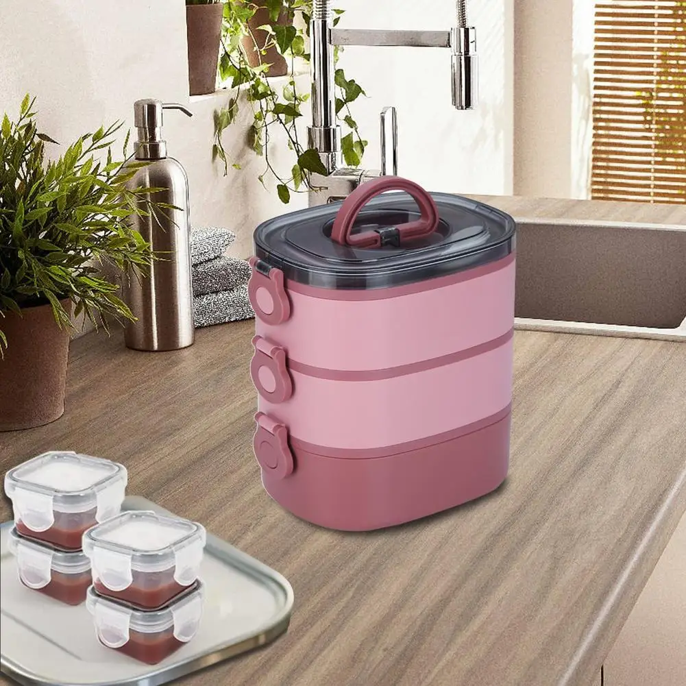 

2000ml Bento Box Large-capacity Portable Three-layer Insulated Lunch Box With 4 Sauce Boxes For Work School Camping