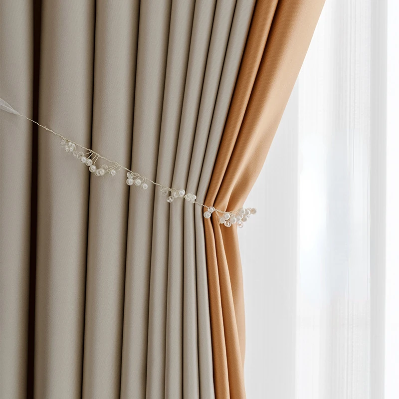

American French Curtains for Living Room Bedroom Fabric Thickened Solid Color High Precision Luxury 2023 New Blackout