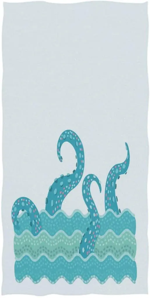 

Chic Cartoon Octopus Tentacle in Waves Pattern Soft Bath Towel Large Hand Towels Multipurpose for Bathroom, Hotel, Gym Spa 16x27