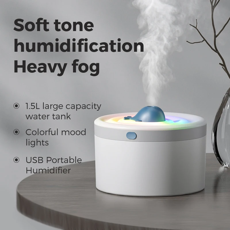 

1.5L Blue Whale Humidifier Portable Large Capacity Battery Air Humidifier Aromatherapy Diffuser Essential Oils Diffuser