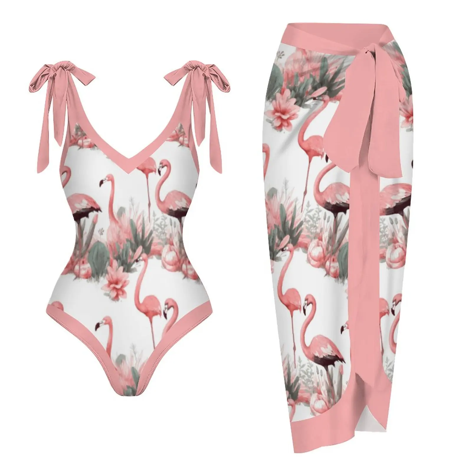 

2023 New 2 Sets National Print Beachwear One-Piece Swimsuit for Women V-Neck Bodysuits Monokini Beach Bathing Suits Swimwear