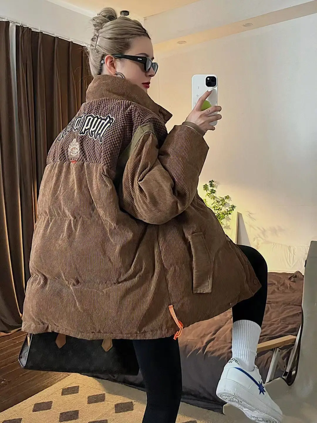 Winter minority retro corduroy color matching men's and women's loose stand collar thickened embroidered cotton padded clothes