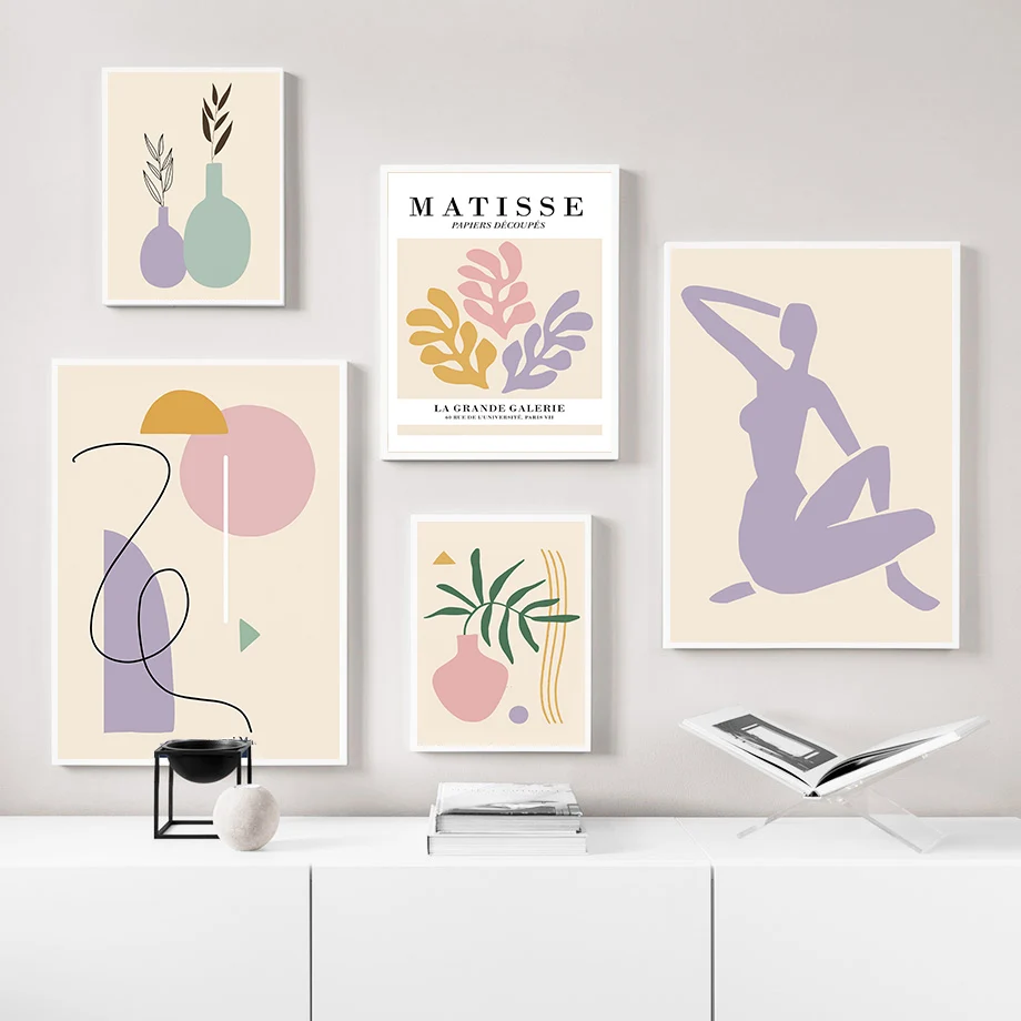 

Matisse Coral Abstract Girl Leaves Vase Wall Art Canvas Painting Nordic Posters And Prints Wall Pictures For Living Room Decor