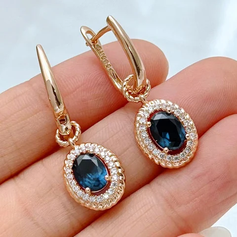 Серьги-капельки Kinel голубые с цирконием