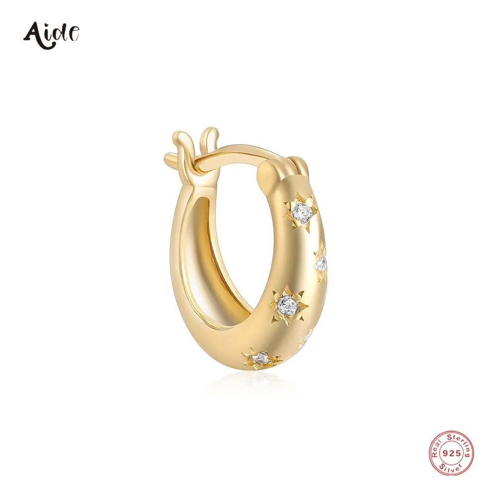 

Aide 1PC Star Zircon 925 Sterling Silver Earring For Women 18K Gold Hoop Earring Simple Round Circle Fine Jewelry Wedding Gift