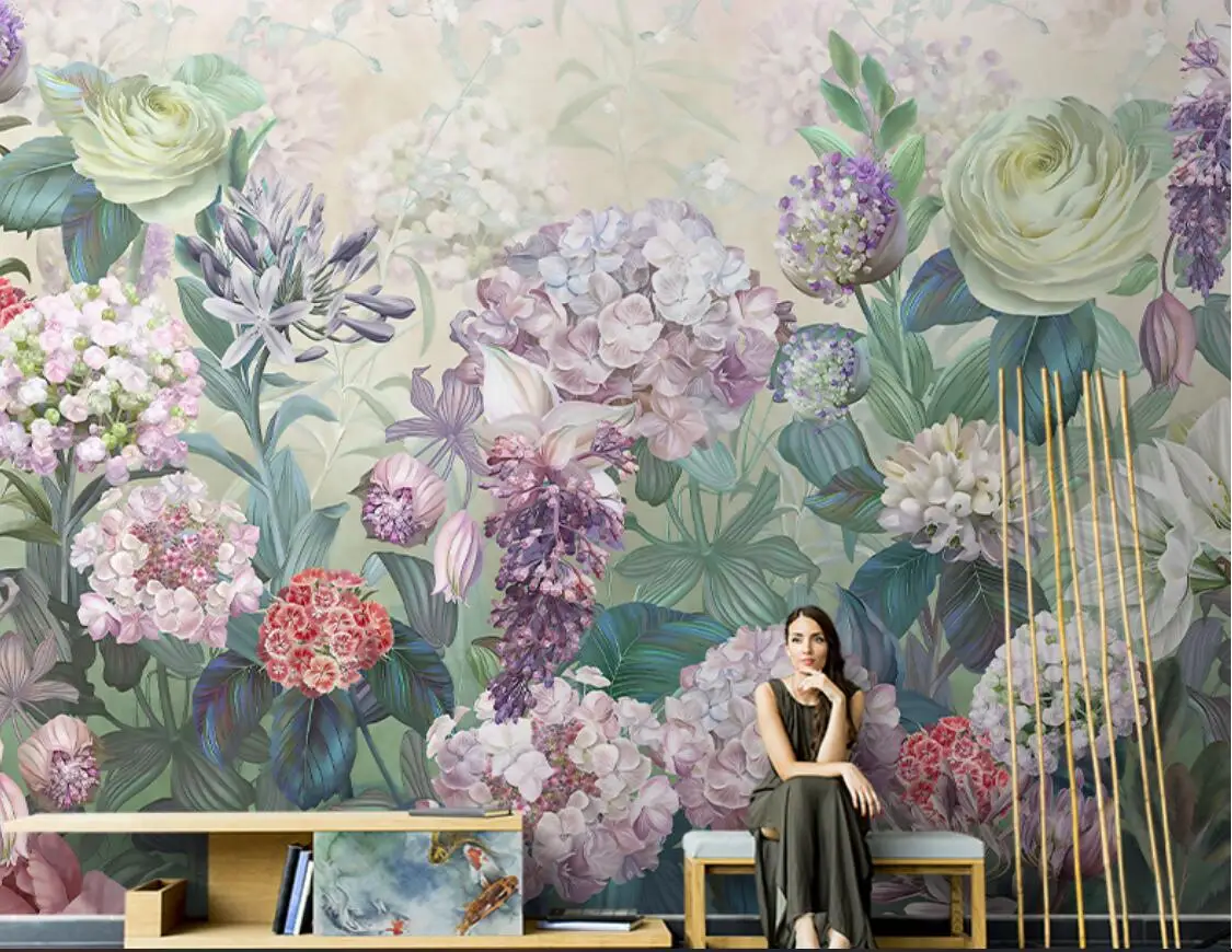 3d обои в европейском ретро-стиле пасторальные цветы деревья ручная роспись розы