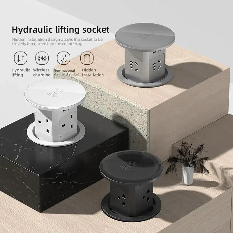 Lifting Sockt Desk Power Automatic Pop Up Socket US UK AU Universal Plug Adapter USB Type-c Wireless Charge Hidden built-in