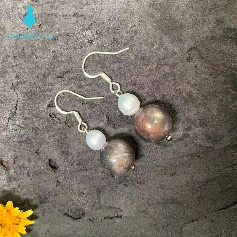 

Natural Sunstone 925 Sterling Silver Earrings for women Jewelry Gift 100% Genuine