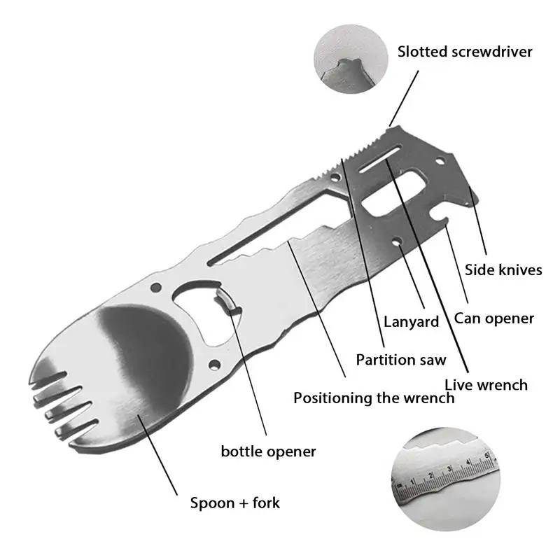 Многофункциональные инструменты EDCs 9 в 1, инструменты из нержавеющей стали для выживания на природе, кемпинга, вилка, ложка, открывалка для бутылок, венок, отвертка