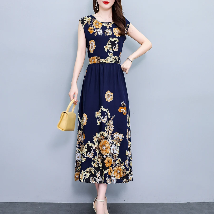 Новые женские повседневные летние винтажные платья с принтом и круглым вырезом