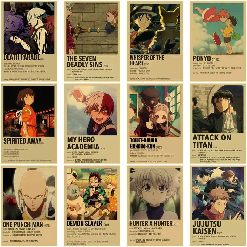 

Retro Kraft Paper Minimalist Anime Character Series Poster Room Decoration Demon Slayer Ponyo Art Paintings Room Decor Aesthetic