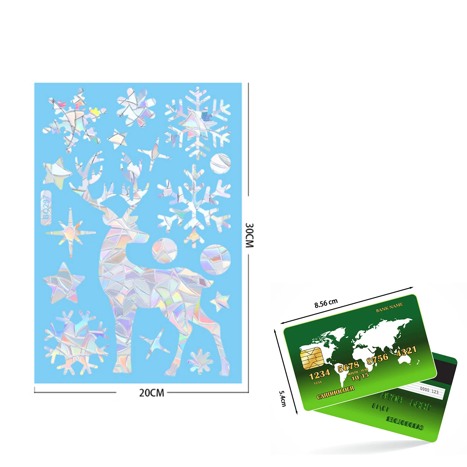 Наклейки со стеклянными элементами снежинка лось Санта искусственный ПВХ