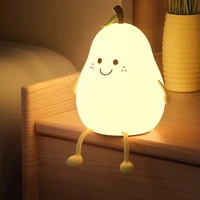 led pear fruit night light usb rechargeable color dimming touch night lamp silicone table lamp for kid couple bedroom decor gift