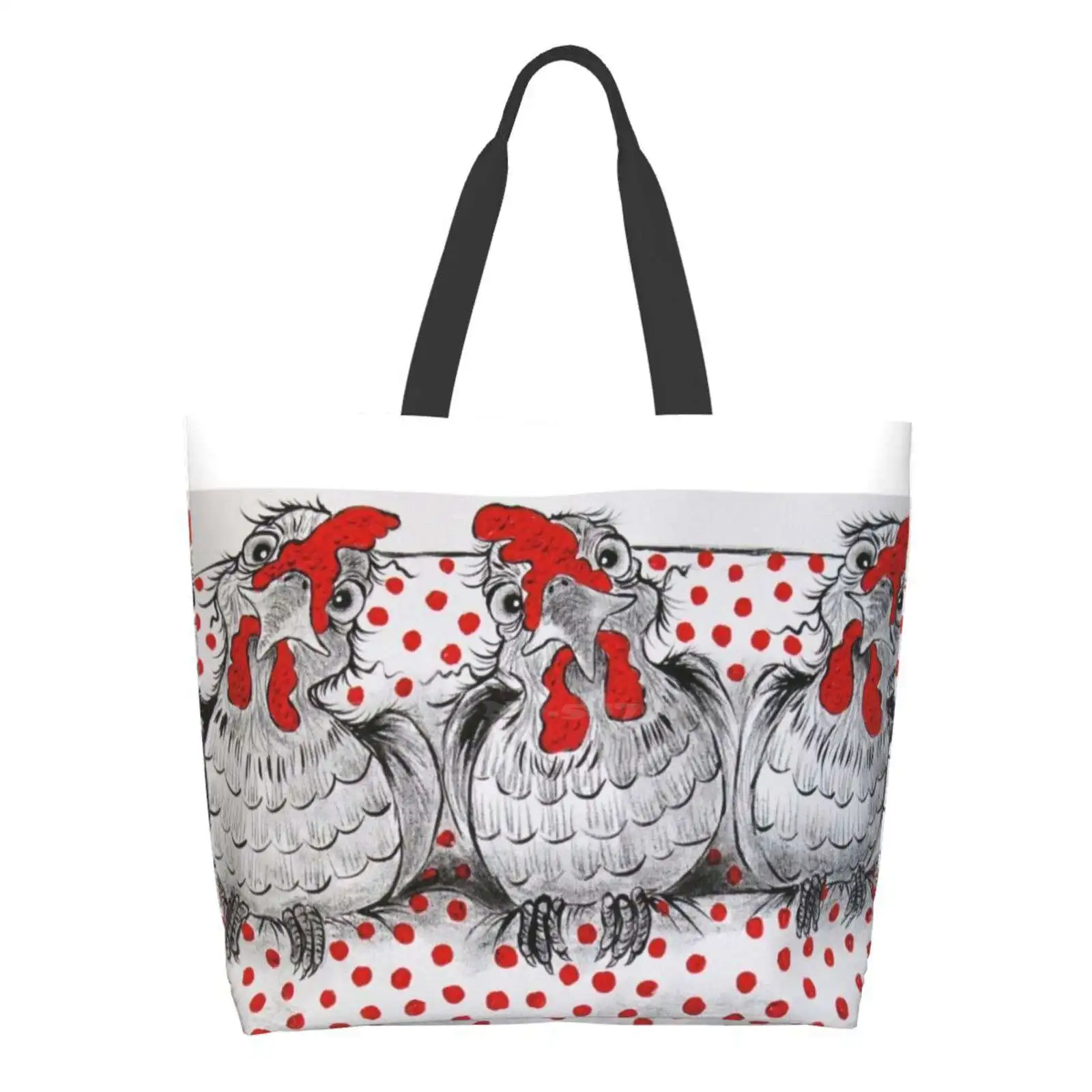 

Chooks On The Couch Large Size Reusable Foldable Shopping Bag Sally Chooks Chickens Dots Acrylic Charcoal Comedy Humour Cartoon