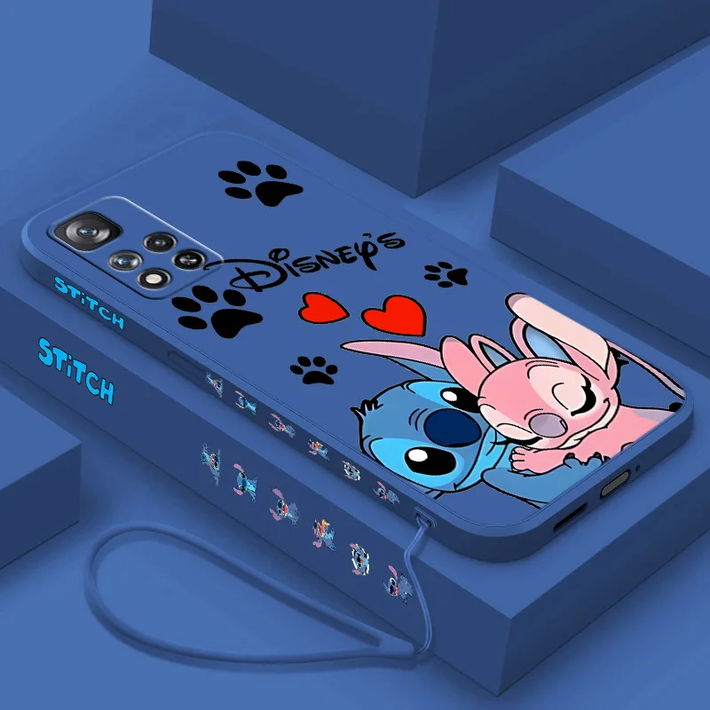 Милый чехол для телефона Disney Stitch Animation Xiaomi Redmi Note 10 9 8 7 T S Pro Max Lite 5G Liquid Left Rope Funda Silicone