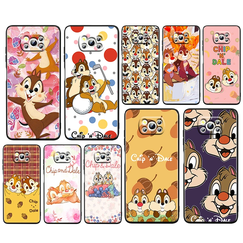 

Animation Cute Chip Dale Case For Xiaomi Poco M4 X3 F3 GT NFC M3 C3 M2 F2 F1 X2 Pro Silicone TPU Black Phone Cover Capa