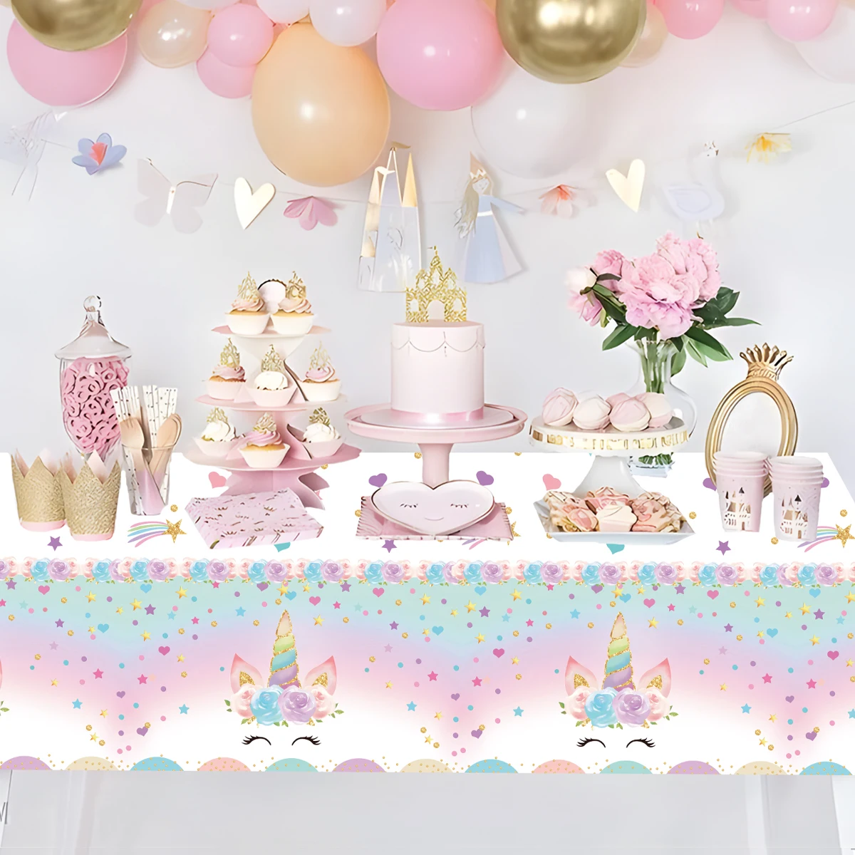 Unicorn Themed Tablecloth Happy Birthday Holiday Party Decorations for Home Table Cover Gender Reveal Baby Shower Supplies