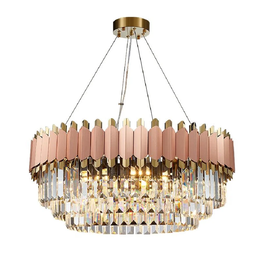 

Modern luxury chandelier rose gold club duplex villa designer model room living room round crystal LED wedding decoration lamp