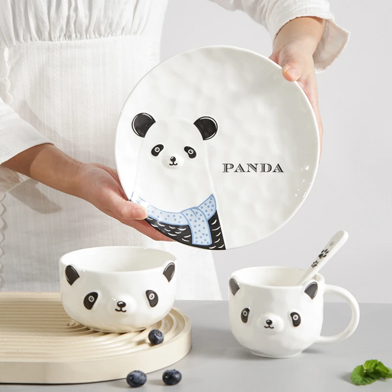 Cute Animal Dinnerware Set for One Salad Pasta Bowl Dessert Serving Plate Ceramic Panda Mug Cup Spoon