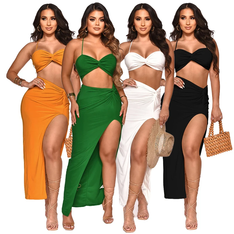 

Комбинезон для купания, пляжная одежда для женщин, лето 2023, складная Однотонная юбка, костюм для отдыха из двух предметов, однотонный полиэс...