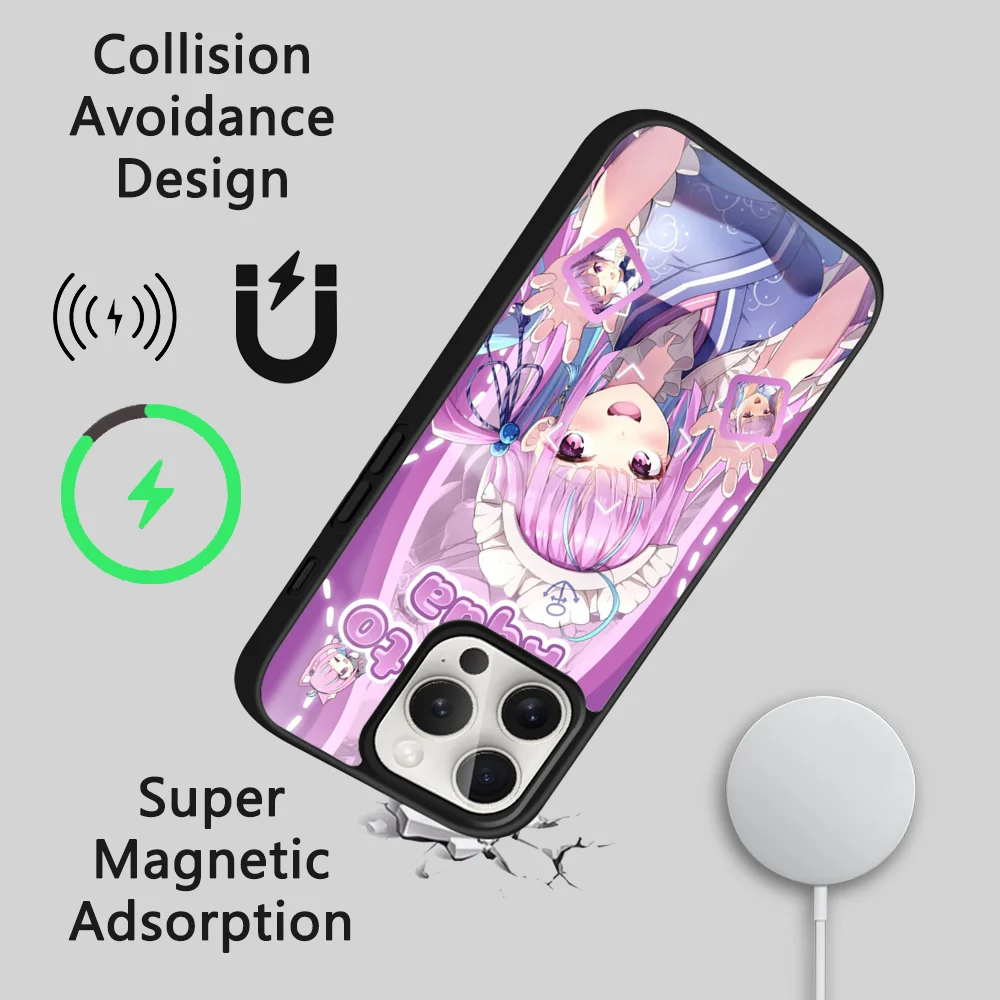 H-Hololive M-Minato A-Aqua Phone Case For iPhone 16 15 14 13 12 11 Pro Max Plus Mini Magsafe Mirror Wireless Magnetic Cover