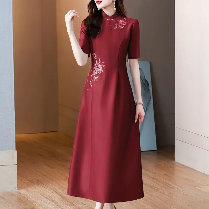 Элегантное китайское платье с вышивкой лето 2023 новый стиль свадебное банкетное