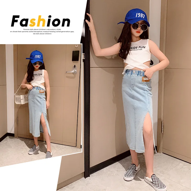 

Женская джинсовая юбка-карандаш, длинная винтажная юбка с высокой талией и разрезом, весна-лето