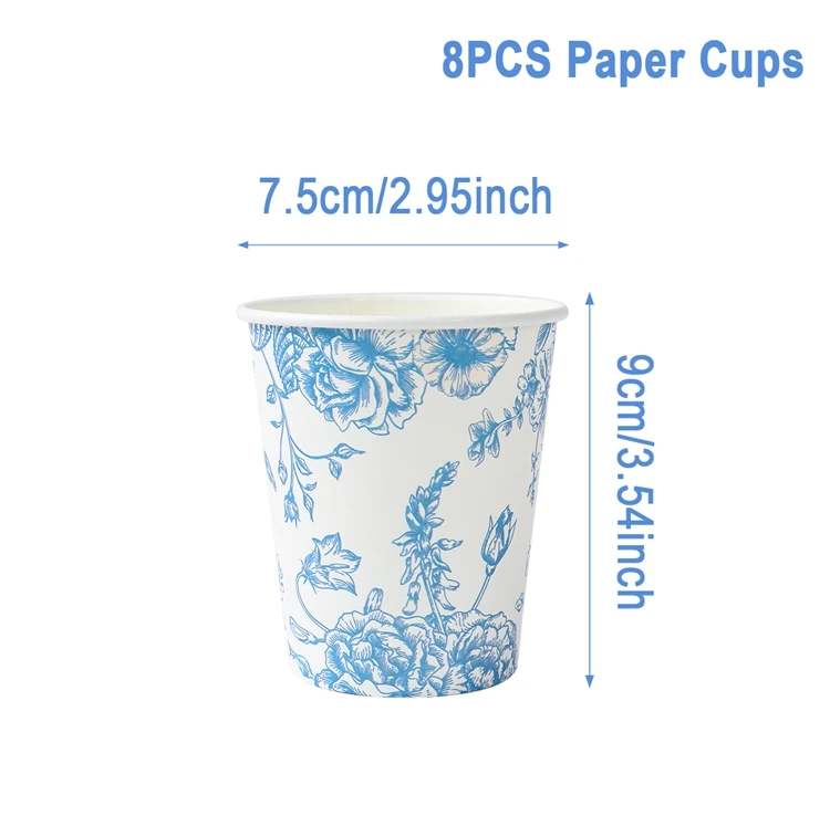 

8Guest сине-белая фарфоровая одноразовая посуда с цветочным рисунком для вечеринки, пикника, свадьбы, дня рождения, детской бумажной тарелки, чашки, салфетки