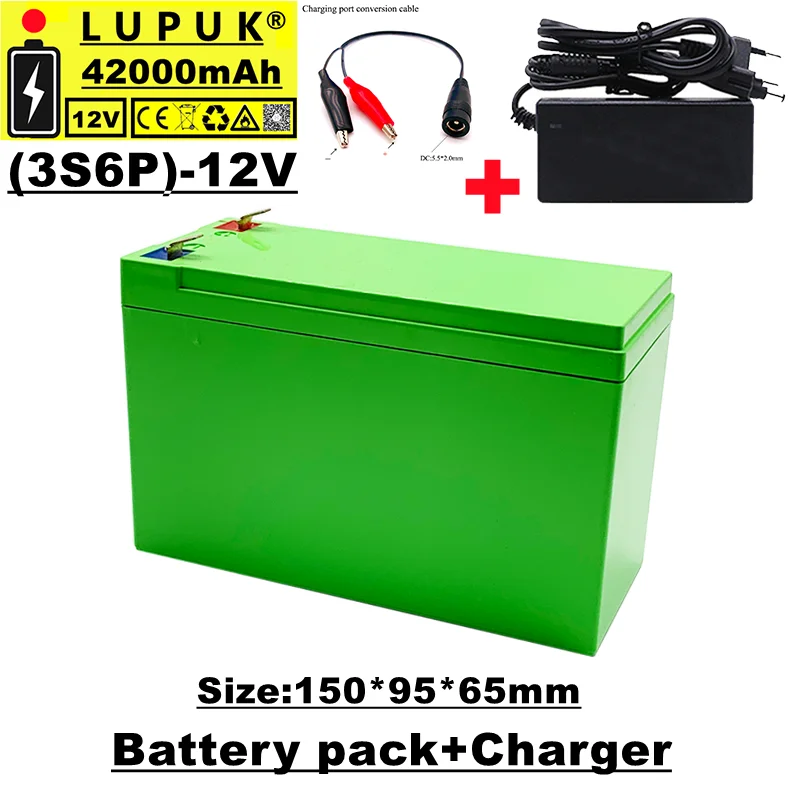 

Lupuk-12.6v lithium ion battery pack,3s6p,42000mah,suitable for agricultural spray,lighting,baby carriage,etc.,sold with charger