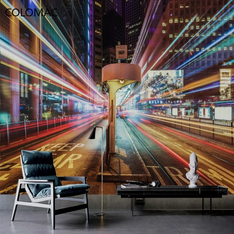 

Colomac Custom 3D Busy City Night Street Wallpaper New Design City Lights Decoration Background Wall Mural Dropshipping