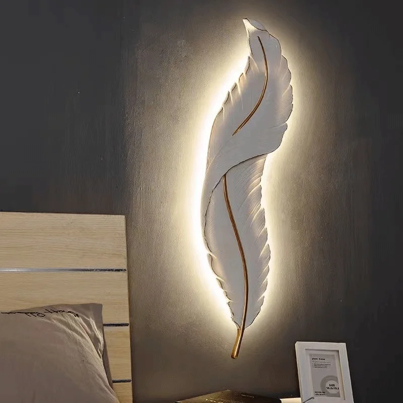 

LED feather wall lamp aisle fireplace background lights modern interior decoration living room bedroom wall light Wall panels