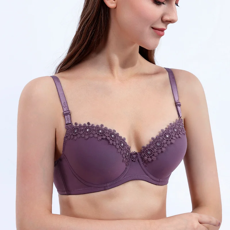 

BINNYS Women B 3/4 Cup Strap Elastic Breathable Rhinestone Soutien Gorge Invisible Lace Solid Nylon Underwire Ladies Bra