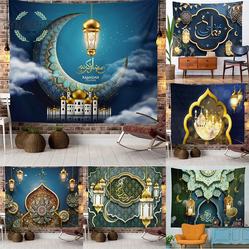 

Ramadan Tapestry Islamic Moon Eid Mubarak Religion Festival Wall Hanging Background Cloth for Church Room Decoration Tapestries