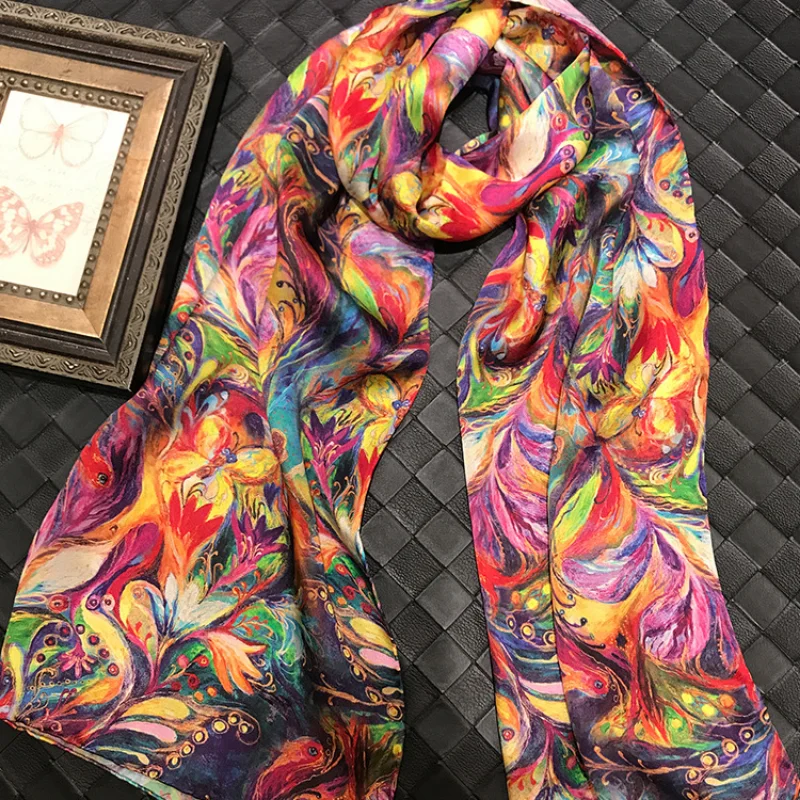 

New Luxury Pure Silk Scarf Shawl Women Spring Autumn Long Scarves Ladies Brand 100% Silk Neck Scarf Foulard 186*64cm