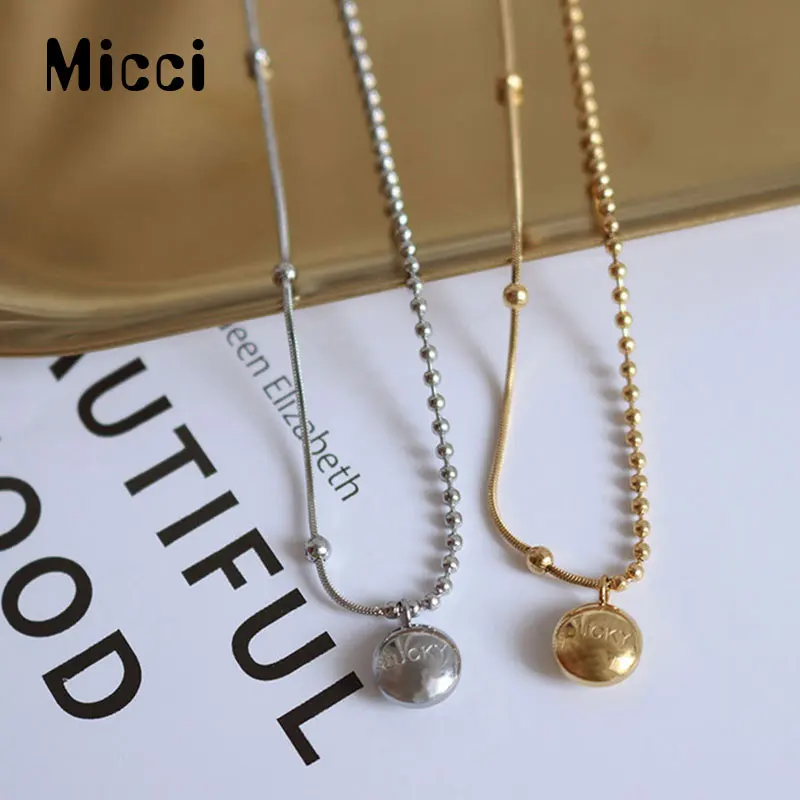 

Micci Golden Bean Wave Bead Chain with Snake Bone Chain Lucky Little Bean Collarbone Necklace Titanium Steel Is Not Allergic