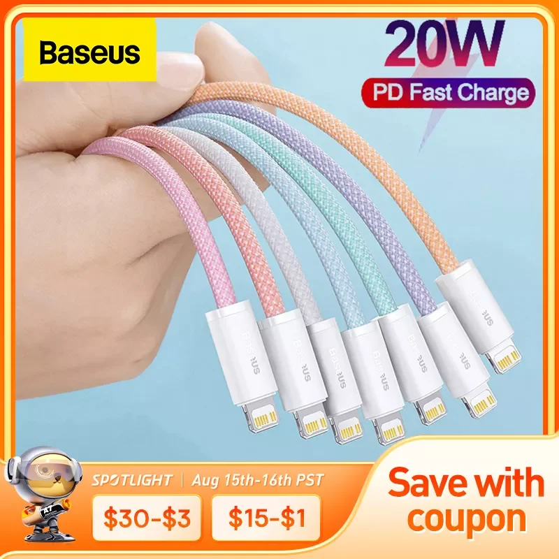 

NEW2023 Baseus 20W PD USB Type C Cable for iPhone 13 12 Pro Xs Max Fast Charging Charger for MacBook iPad Pro Type-C USBC Data W