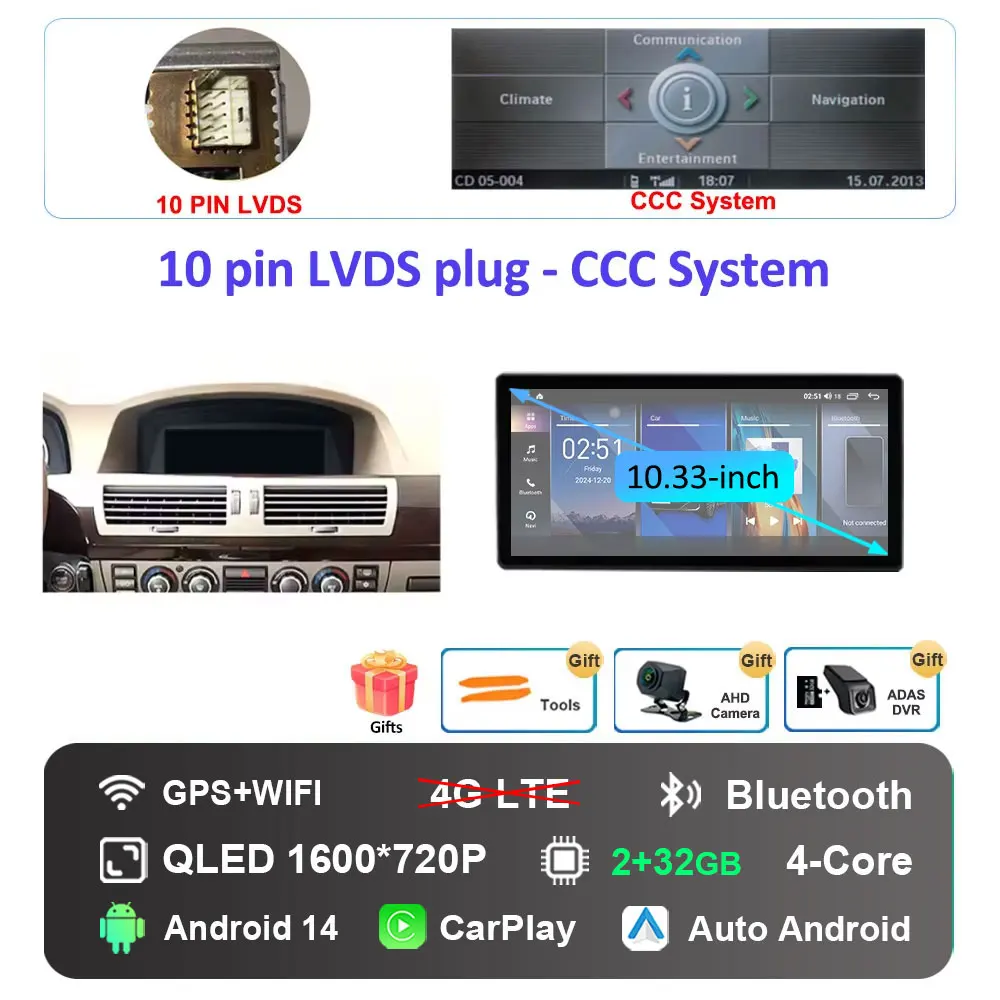 

Для BMW 7 SERIES E65 E66 2004-2008 Система CCC Carplay Автомобильный видео Мультимедийный плеер WiFi GPS-навигация Android 14 Bluetooth 4G