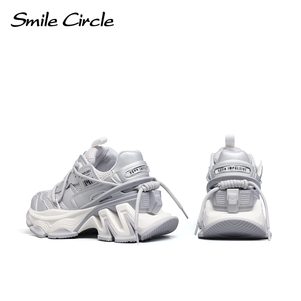 Smile Circle Chunky Sneakers Women's Mesh Lace-up Platform Shoes Round Toe Fashion Casual Sneakers
