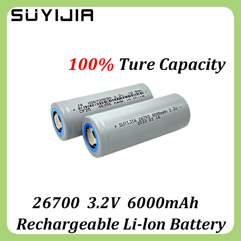 

26700 3.2V 6000mAh High Capacity Rechargeable Li-ion Battery for Flashlight Power Tools Toy Electric Bicycle with 5V 1A Charger