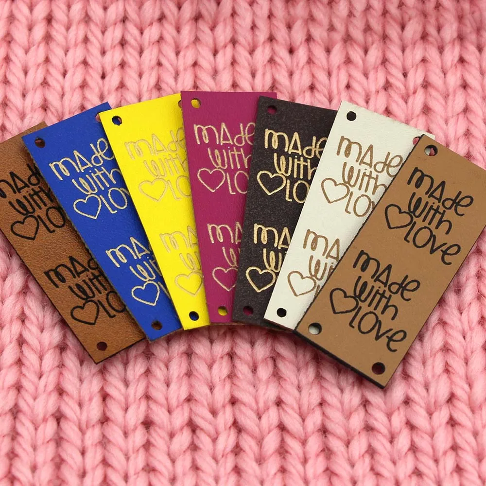 20 шт. кожаных ярлыков ручной работы для одежды, сделанных с любовью ярлык сердца DIY сумки, подарки, вязаные корзины на.