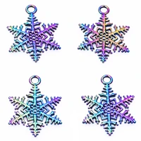 5pcslot rainbow color hexagram snowflake winter openwork pendant fashion christmas metal charms for bracelets jewelry making