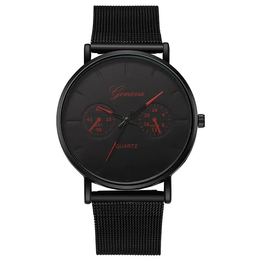 Мужские кварцевые часы с сетчатым браслетом светящиеся большим циферблатом