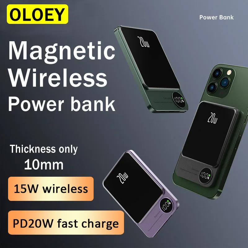 New 10000mAh  15W Fast Wireless Charger Magnetic Power Bank For iphone 12 13 14 External Auxiliary Battery Pack