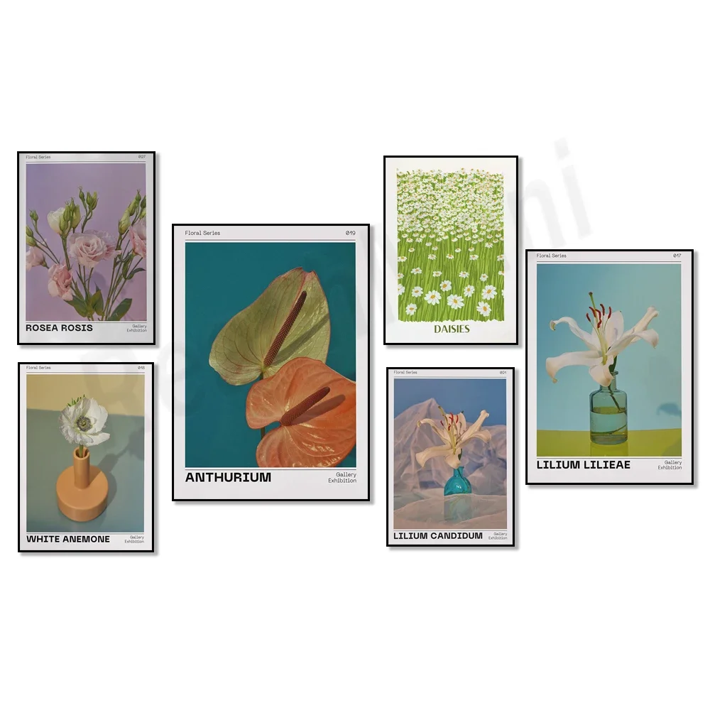 Нежный цветочный постер с ромашками белый анемон луг розовой розы лилия принт