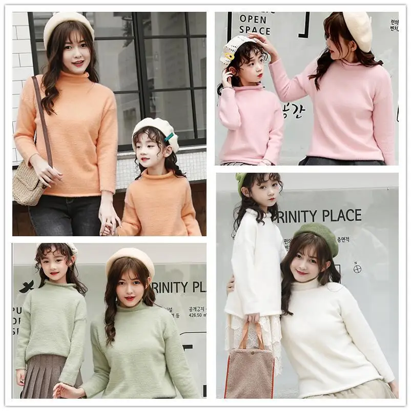 

Solid Color Parent-child Turtle Neck Sweater Matching Family Outfits Matching Couple Outfits Mommy and Me Clothes Mom and Baby
