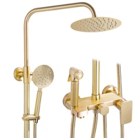 matte gold rain shower faucet set ultra thin shower head saving water toilet sprayer tub spout brushed gold bathroom shower kits