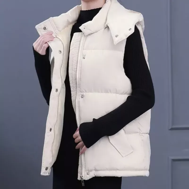 

NEW 2023 Women Winter Cotton Padded Hooded Vests Puffer Sleeveless Parkas Jacket