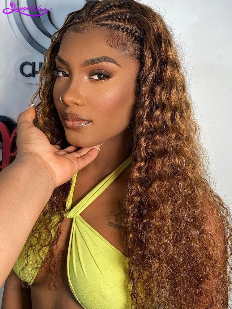 

Langerhair хайлайтер Омбре вьющиеся человеческие волосы парики 13x 4 передний парик на сетке 4/27 цветов фронтальный парик с глубокой волной бразильский парик на сетке спереди